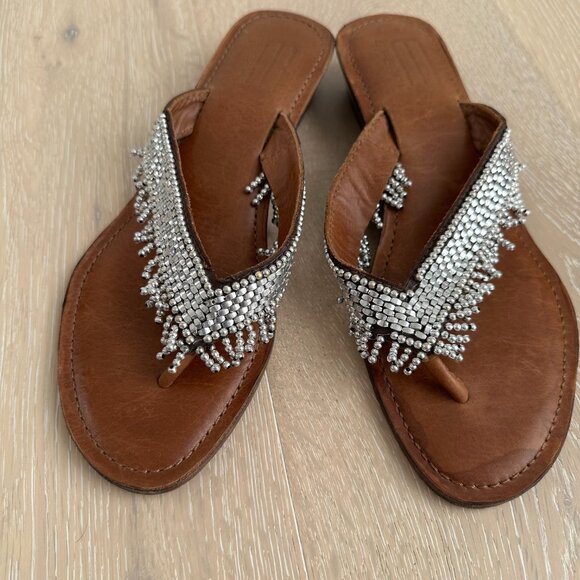 E Ferri Leather Thongs with Silver Beading - Picture 10 of 11